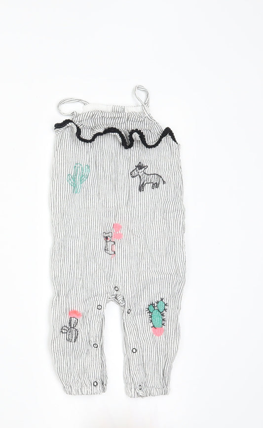 Matalan Girls White Striped  Dungaree One-Piece Size 6-9 Months