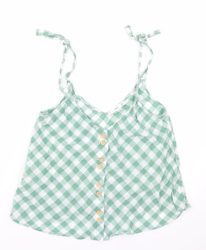 Mango Womens Green Check  Camisole Blouse Size S
