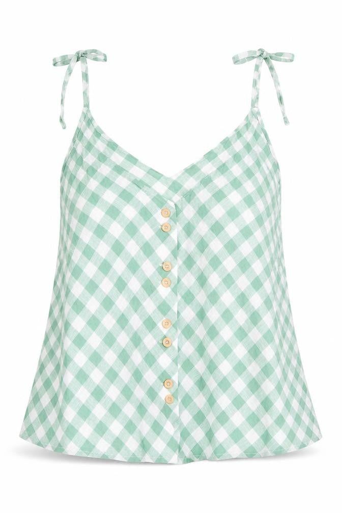MNG Womens Green Check  Camisole Blouse Size S