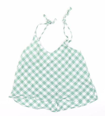 Mango Womens Green Check  Camisole Blouse Size S