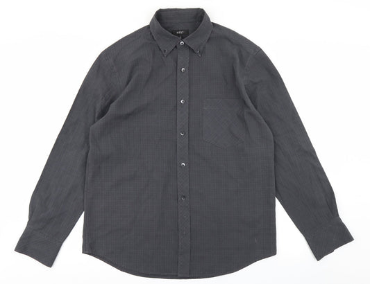 NEXT Mens Grey Plaid   Button-Up Size L