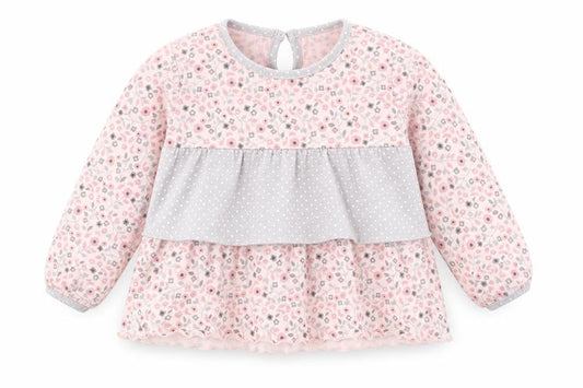 Front view of George girls’ pink floral basic t-shirt, size 9-12, months