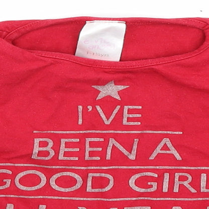 Close-up detail of e-vie angel girls’ red basic t-shirt, size 12-18, months - christmas tshirt