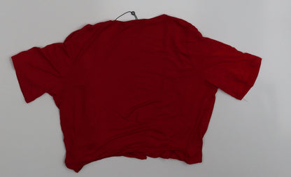 Back view of Missguided women’s red basic blouse, size UK 14