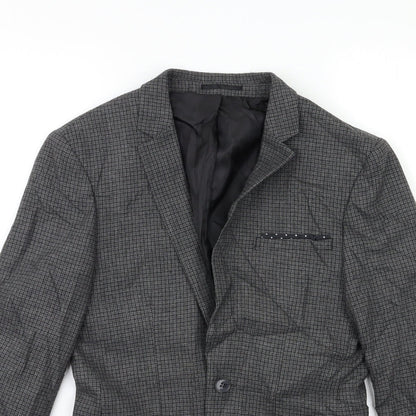 Close-up detail of ASOS men’s green check jacket suit jacket, size 36