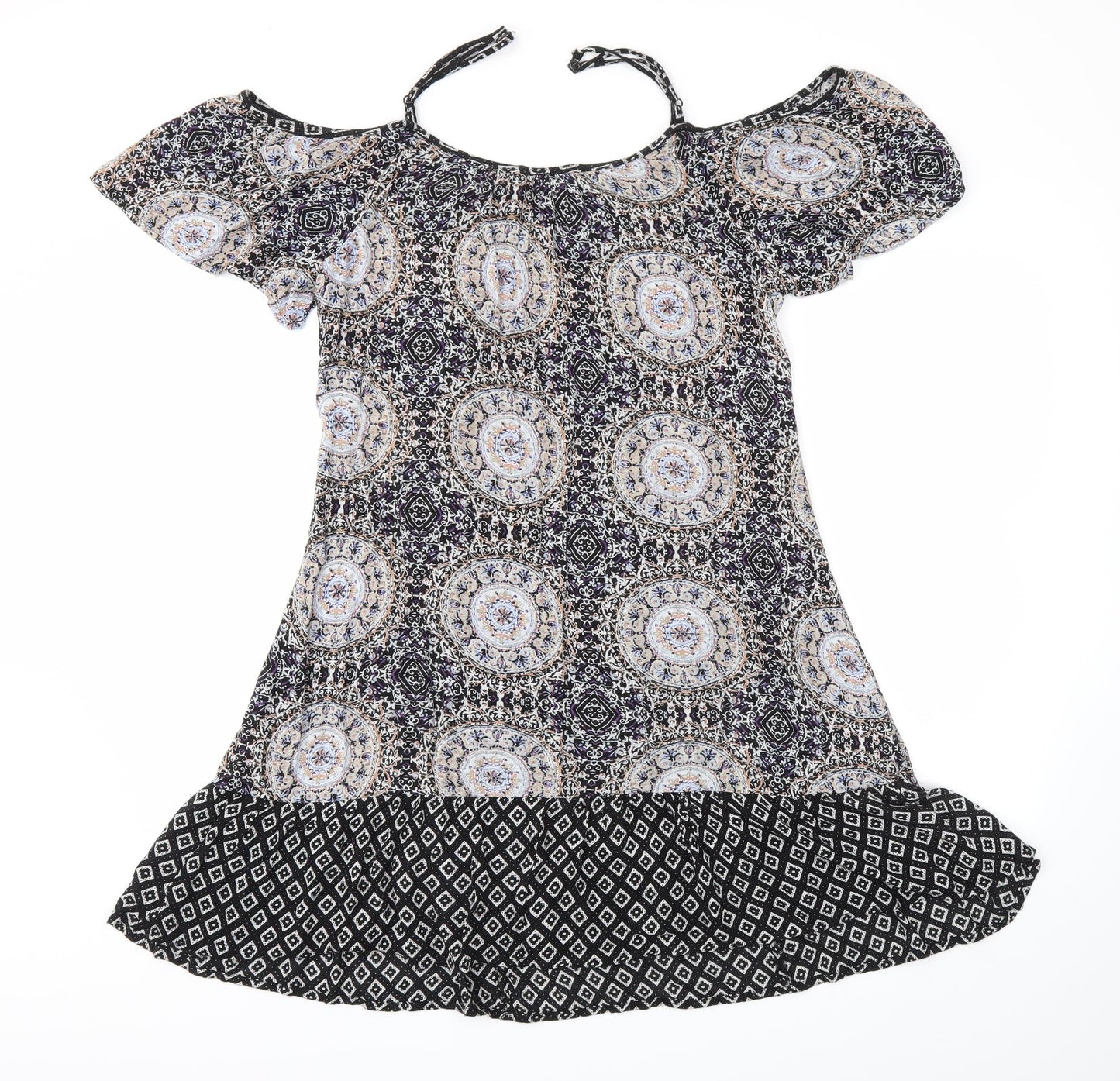 New Look Womens Black Argyle/Diamond  Fit & Flare  Size 10