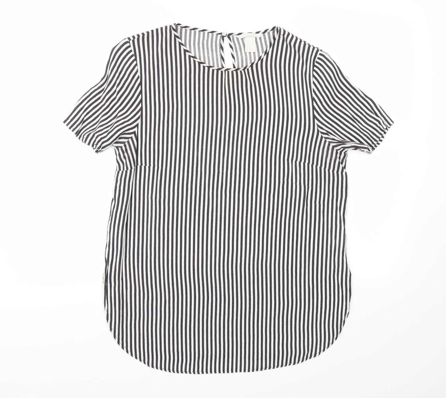 H&M Womens Black Striped  Basic T-Shirt Size 12