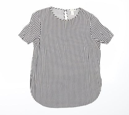 H&M Womens Black Striped  Basic T-Shirt Size 12