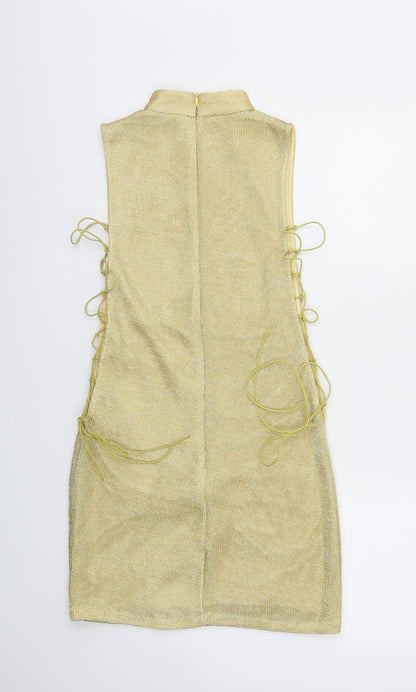 Back view of Missguided women’s gold a-line, size UK 10