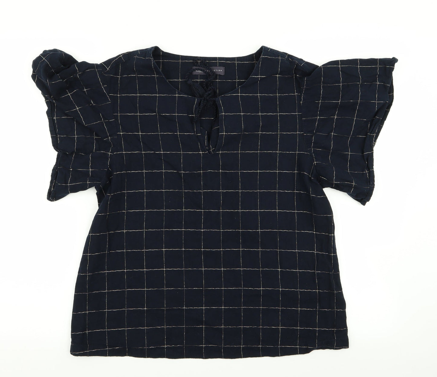 M&S Womens Blue Check  Basic T-Shirt Size 10
