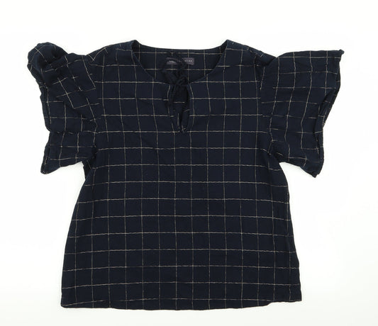 M&S Womens Blue Check  Basic T-Shirt Size 10