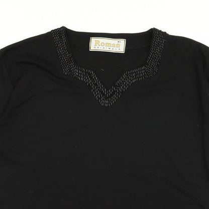 Close-up detail of Roman women’s black basic t-shirt, size M