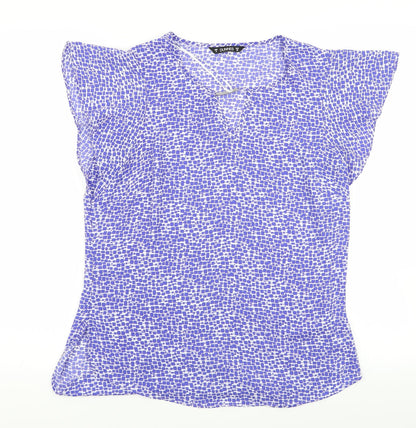 Additional front view of Dunnes women’s blue geometric basic blouse, size UK 8