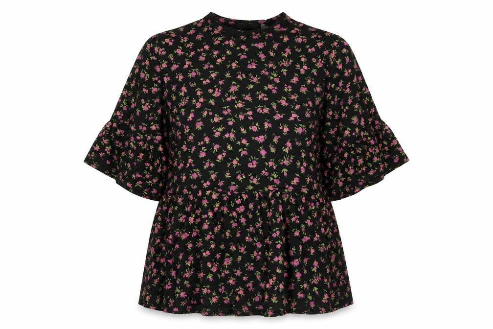 Boohoo Womens Black Floral  Basic T-Shirt Size 6