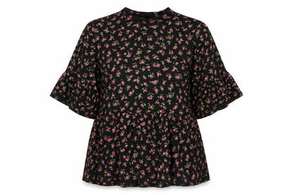 Boohoo Womens Black Floral  Basic T-Shirt Size 6