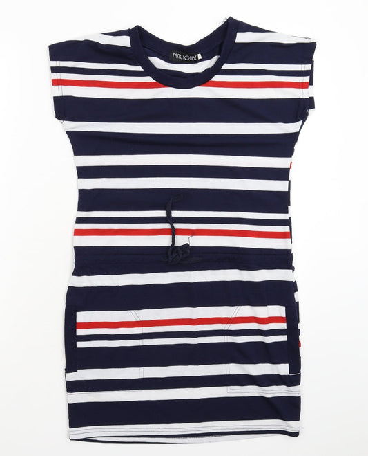 Fancy Qube Womens Blue Striped  T-Shirt Dress  Size L