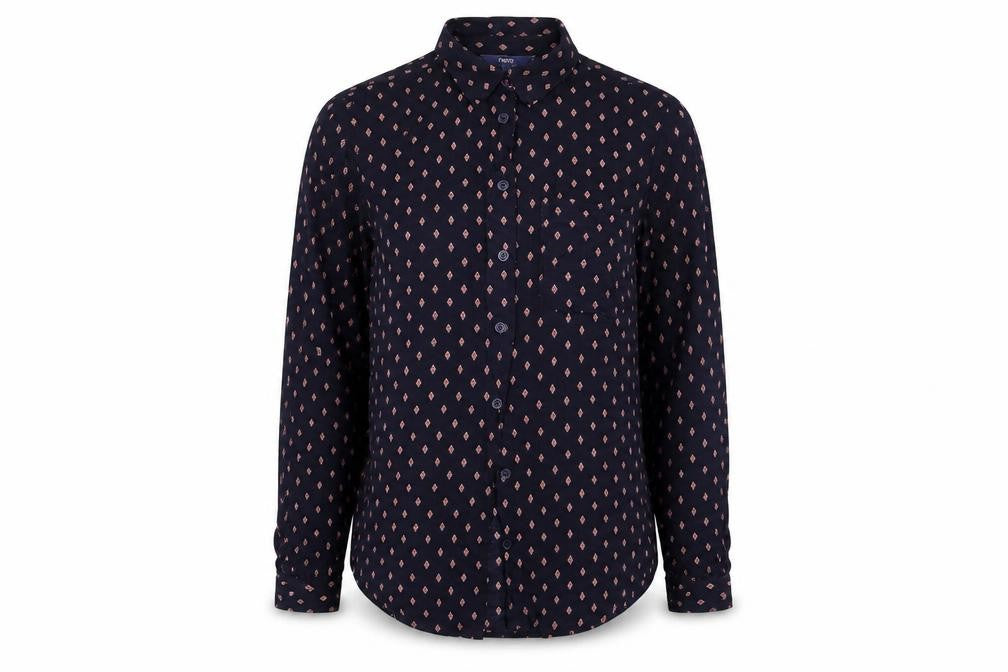 NEXT Womens Blue Geometric  Basic Button-Up Size 6