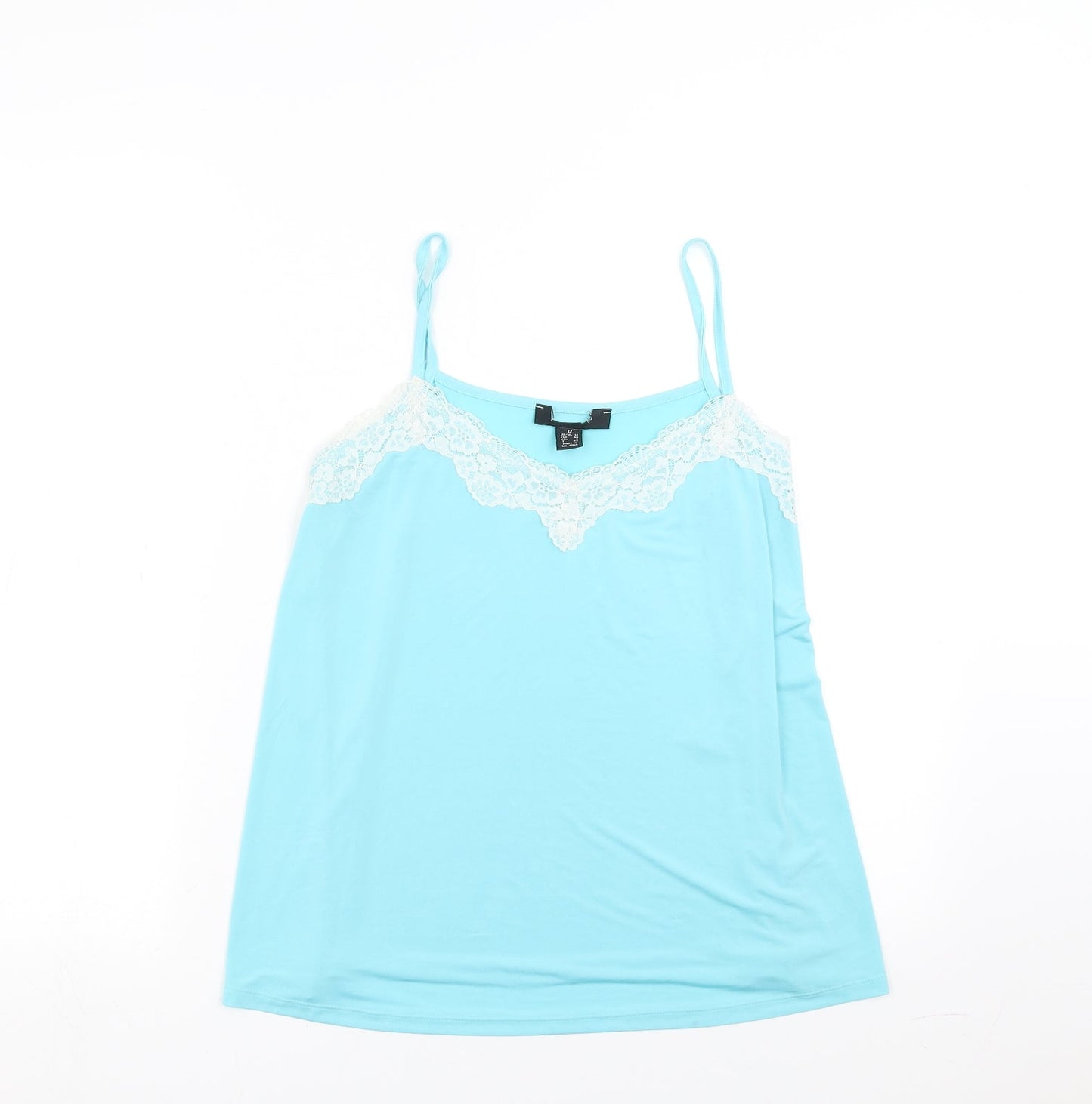 Preworn Womens Blue   Camisole T-Shirt Size 12  - floral lace detail