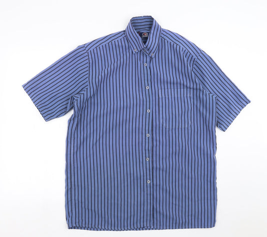 Hutson Harbour Mens Blue Striped   Button-Up Size M