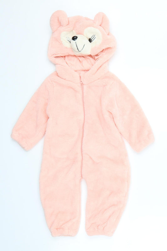 Preworn Girls Pink  Fleece Cami One Piece Size 5-6 Years  - Bear