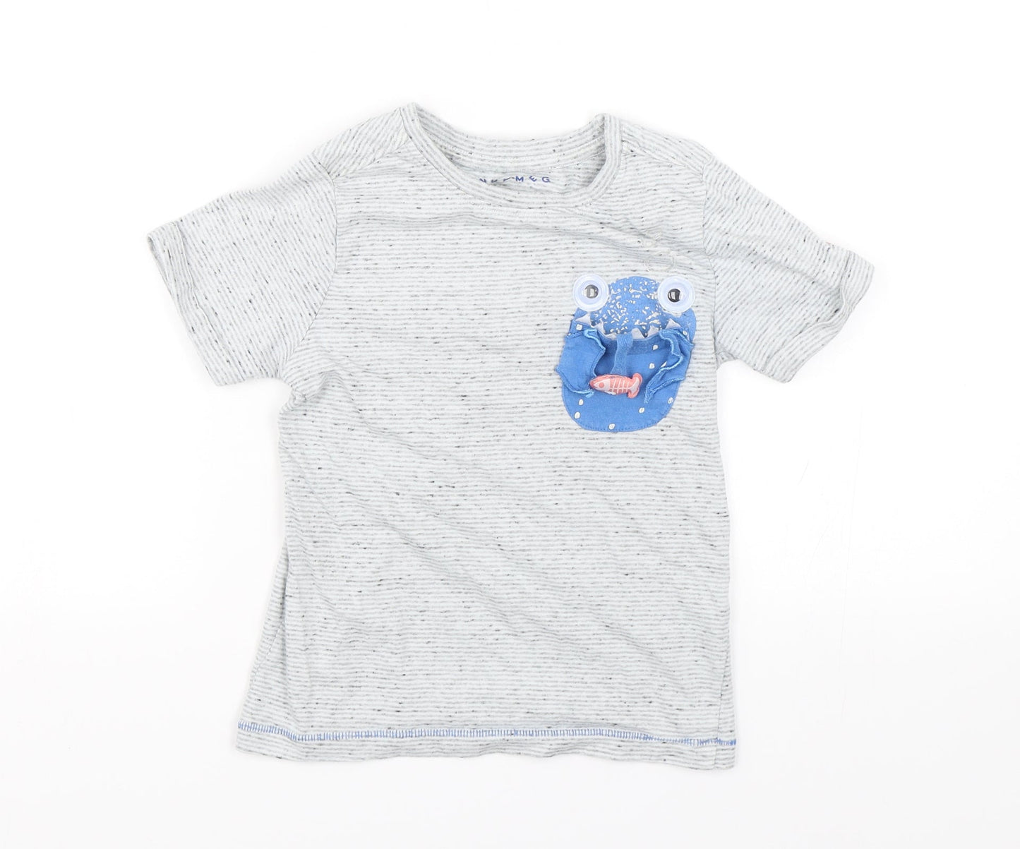 Nutmeg Boys Grey Striped  Basic T-Shirt Size 5-6 Years