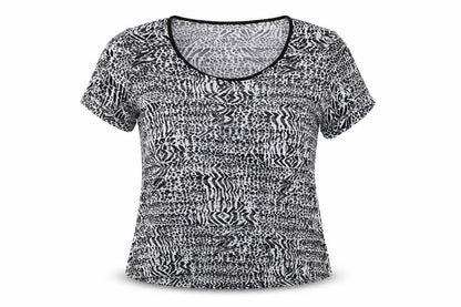 Front view of Soon women’s black animal print basic t-shirt, size UK 16