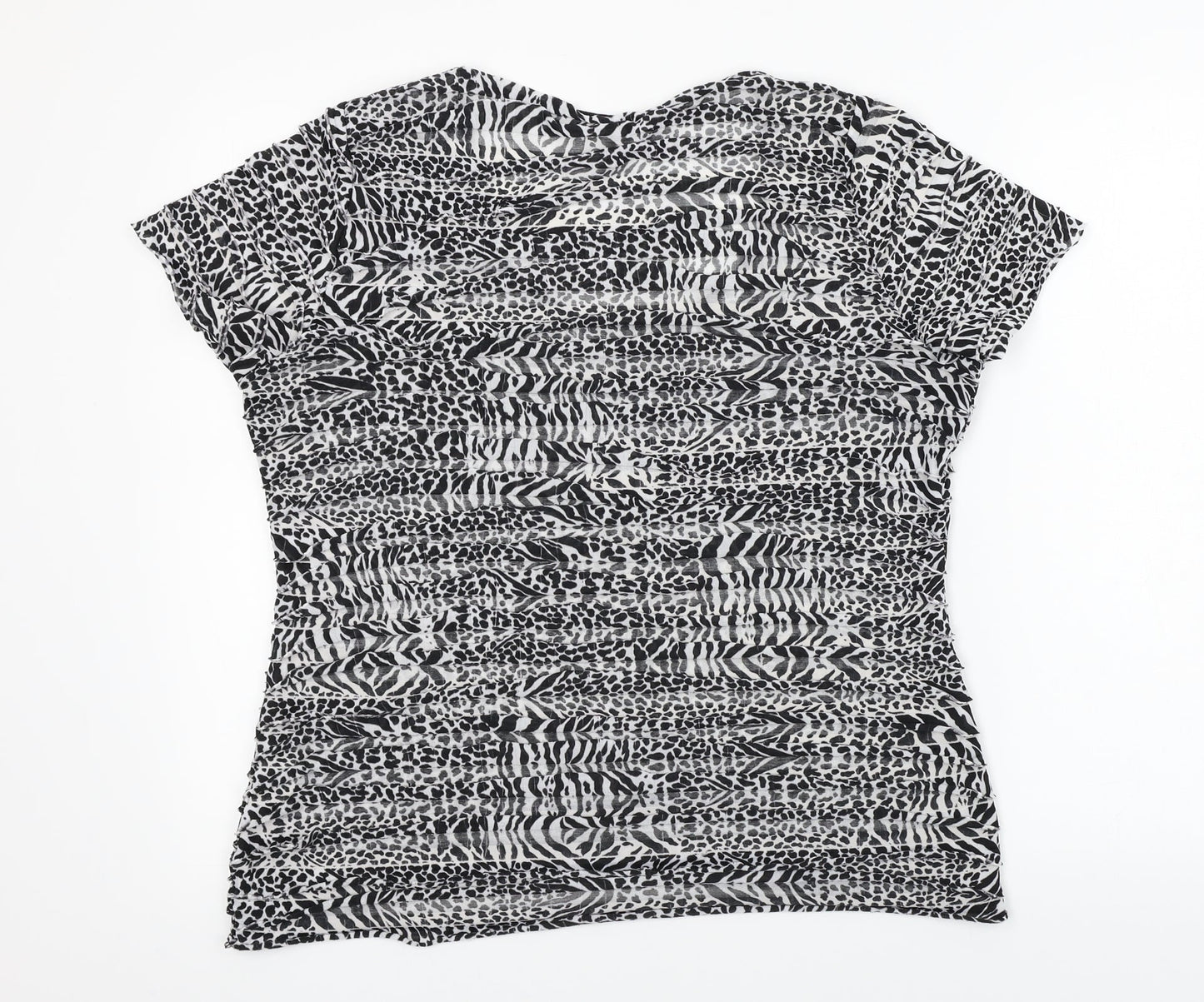 Soon Womens Black Animal Print  Basic T-Shirt Size 16