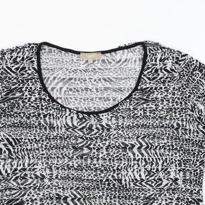 Close-up detail of Soon women’s black animal print basic t-shirt, size UK 16
