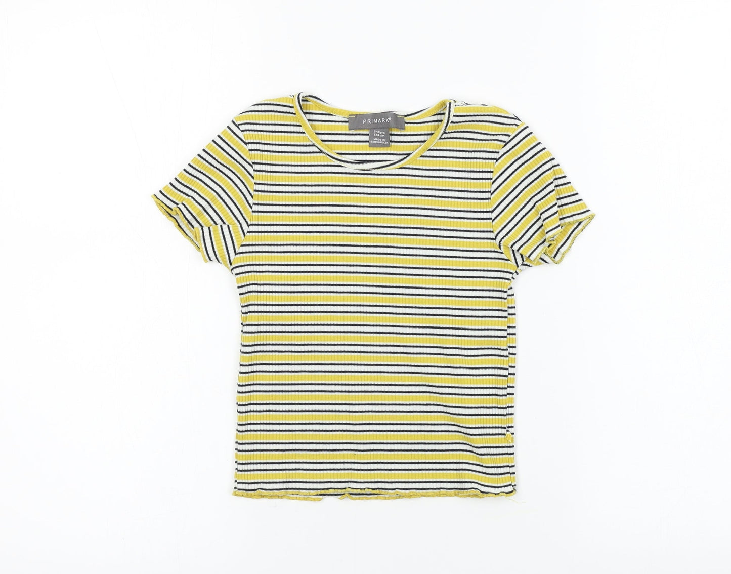 Primark  Girls Yellow Striped  Basic T-Shirt Size 8-9 Years