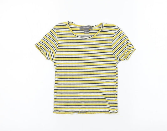 Primark  Girls Yellow Striped  Basic T-Shirt Size 8-9 Years