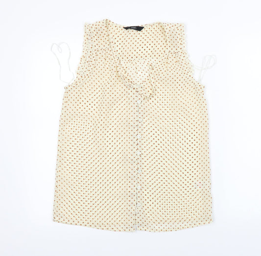 F&F  Womens Beige Polka Dot  Basic Button-Up Size 8