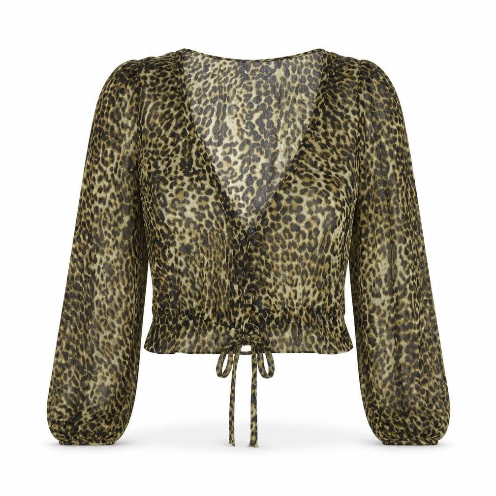 PRETTYLITTLETHING Womens Brown Animal Print  Basic Blouse Size 8