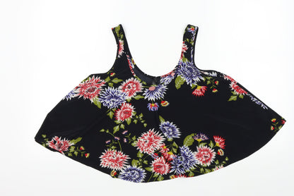 Additional front view of Atmosphere women’s black floral basic t-shirt, size UK 10