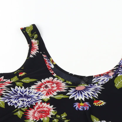 Close-up detail of Atmosphere women’s black floral basic t-shirt, size UK 10
