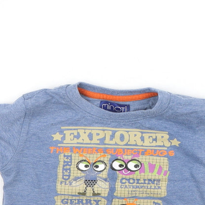 Close-up detail of Minoti Baby Blue Basic T-Shirt, size 6-9, Months