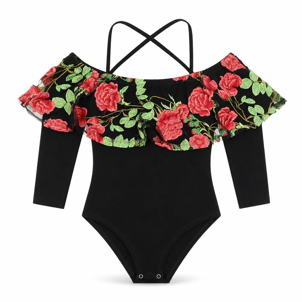 Select Womens Black Floral  Bodysuit One-Piece Size 8