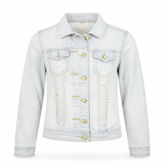 Front view of Denim & Co. women’s blue jacket coat, size UK 6