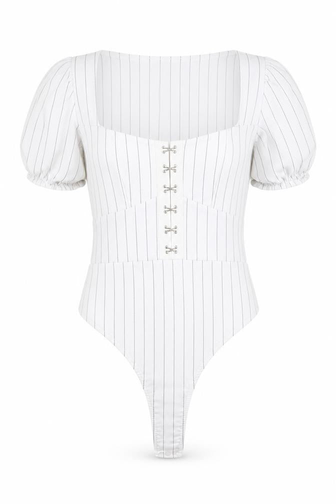 Boohoo Womens White Striped  Bodysuit One-Piece Size 6
