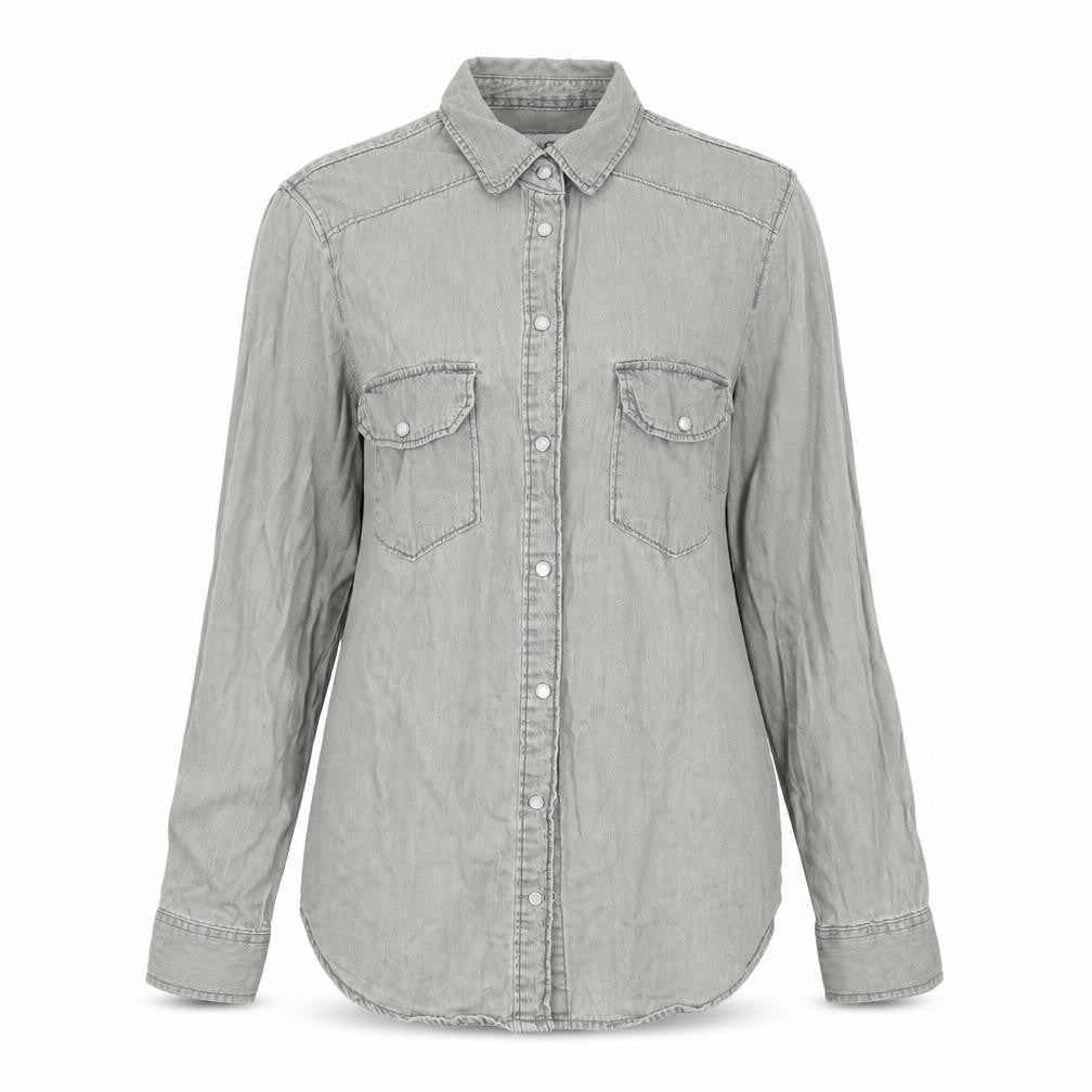 Denim & Co. Womens Grey   Basic Button-Up Size 6