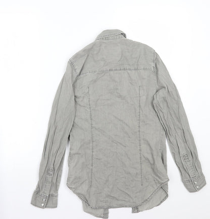 Back view of Denim & Co. women’s grey basic button-up, size UK 6