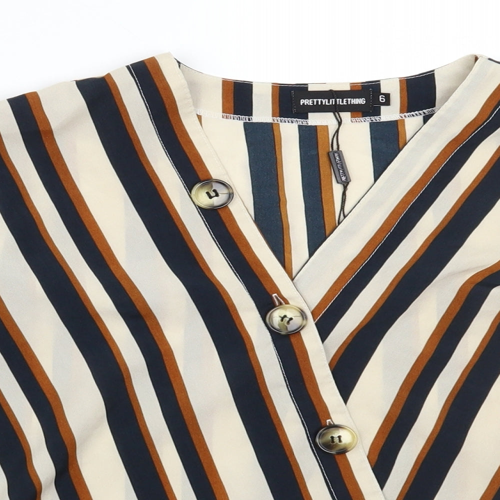 Pretty little thing Womens Beige Striped  Basic Blouse Size 6