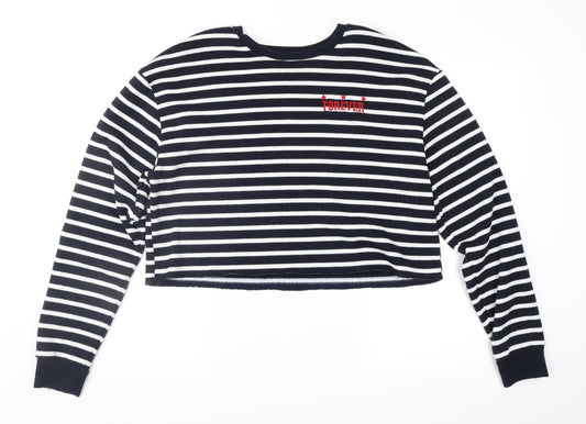 Topshop Womens Black Striped  Pullover Sweatshirt Size 12