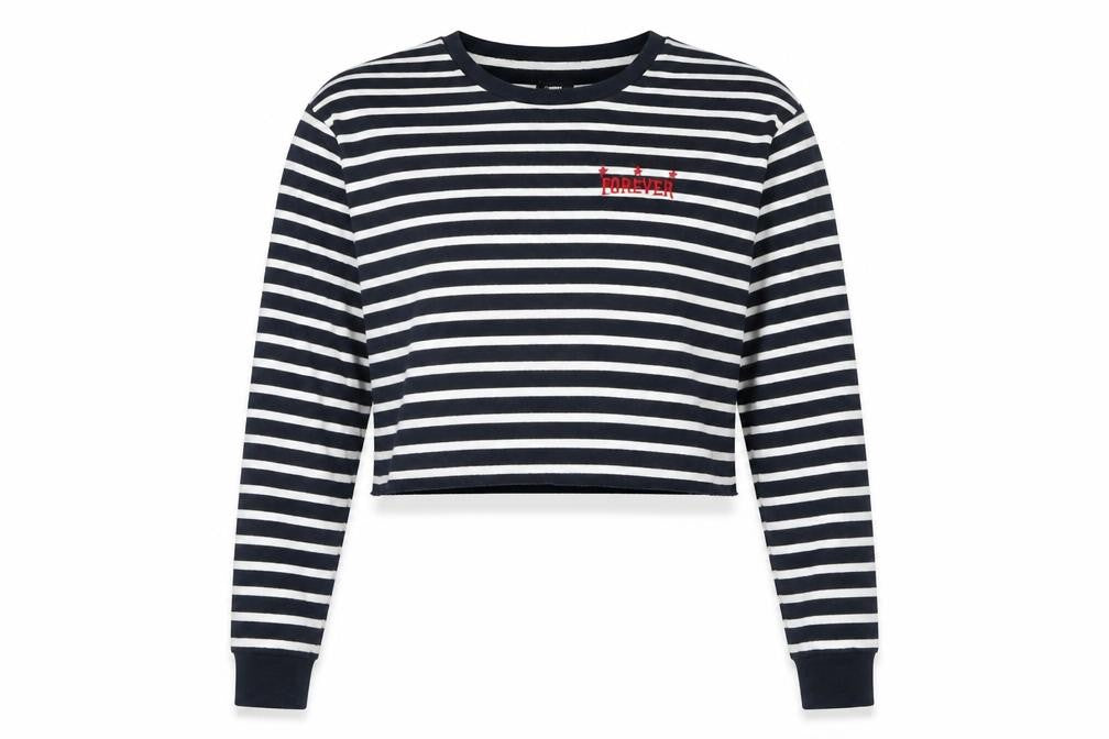 Topshop Womens Black Striped  Pullover Sweatshirt Size 12