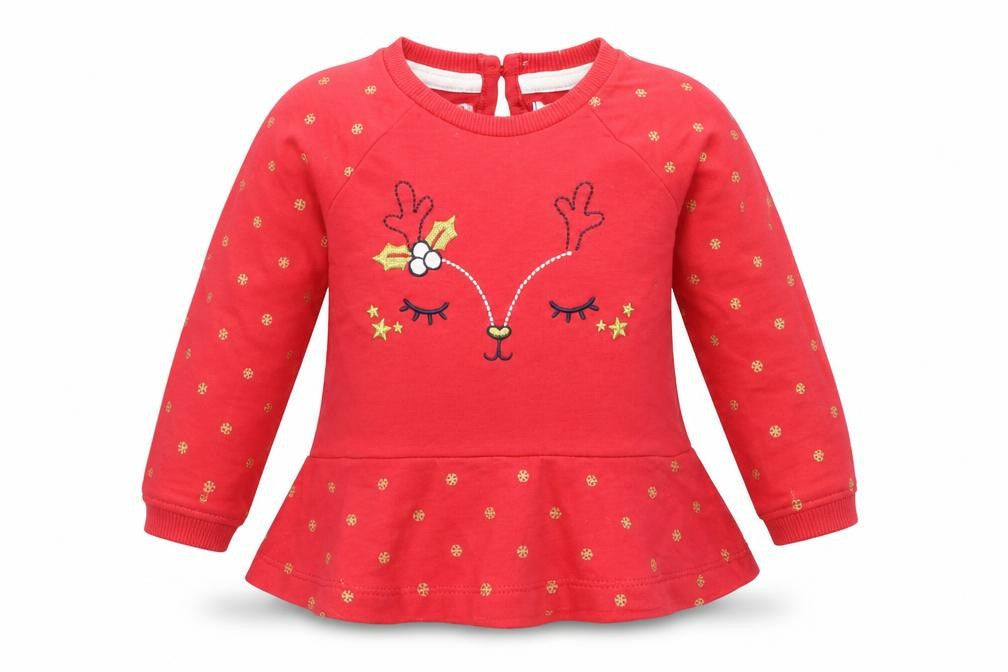Pep&Co Girls Red Geometric  Fit & Flare  Size 6-9 Months  - Xmas