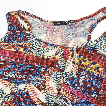 Close-up detail of Atmosphere women’s red geometric basic blouse, size UK 10
