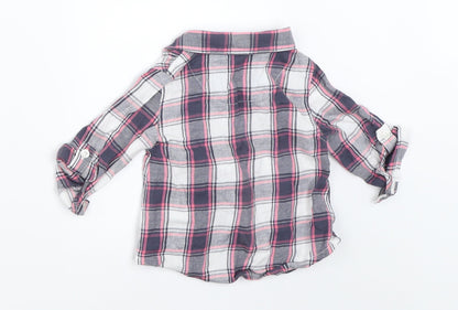 Back view of Primark girls’ grey check basic button-up, size 6-9, months