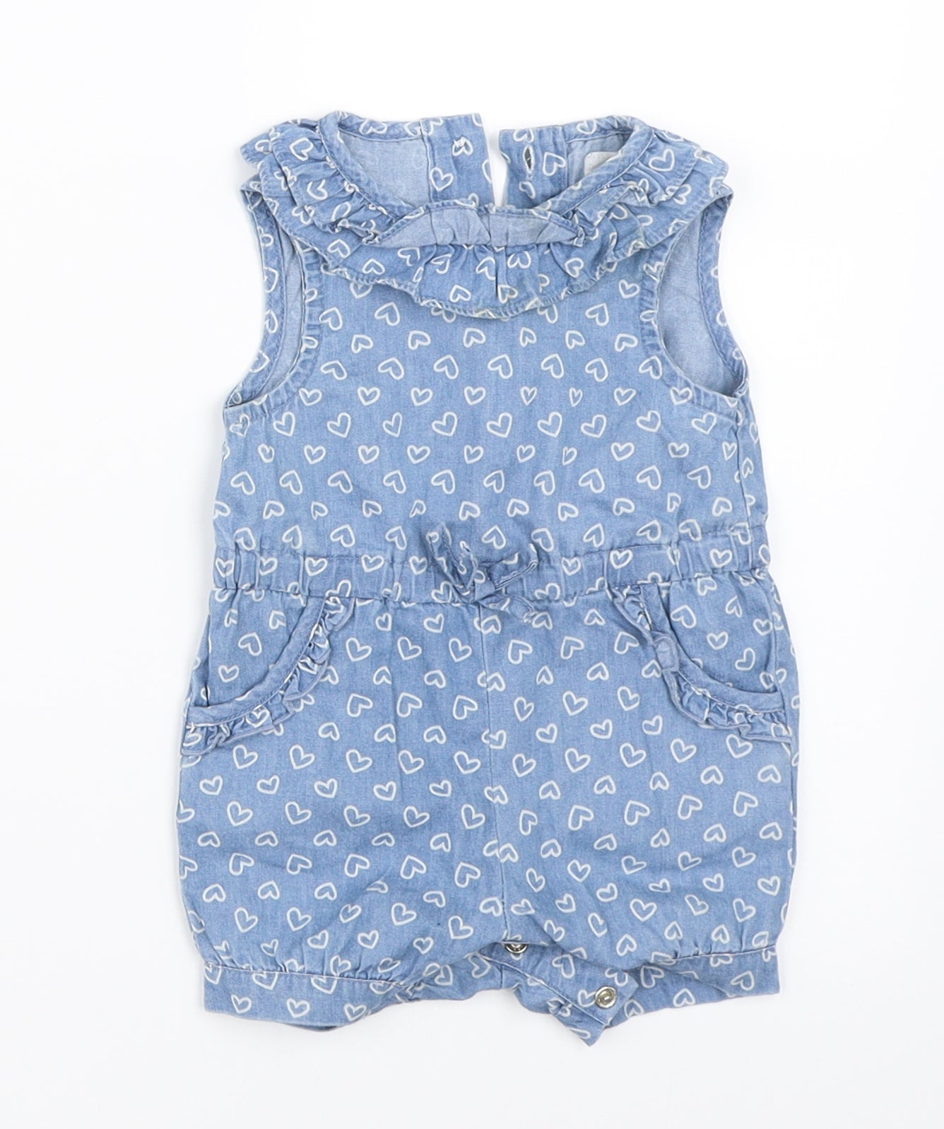 Earlydays Girls Blue  Denim Romper One-Piece Size 0-3 Months