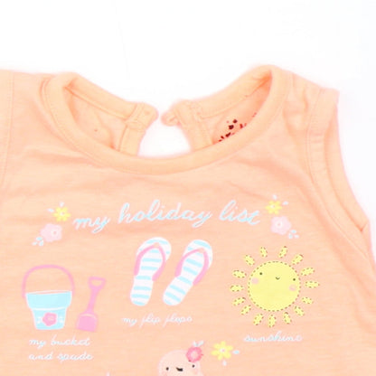 Close-up detail of Early Days girls’ orange basic t-shirt, size 0-3, months