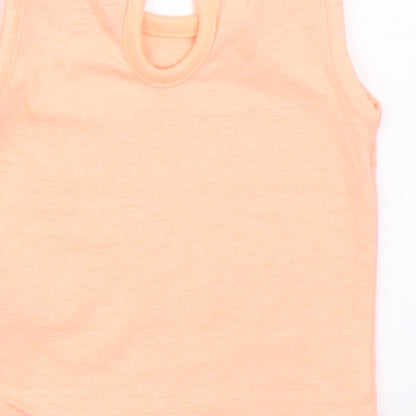 Brand and care label for Early Days girls’ orange basic t-shirt, size 0-3, months