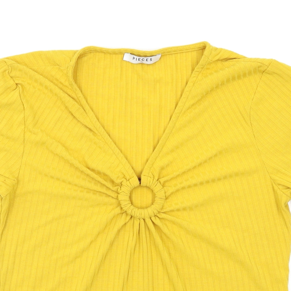 Pieces Womens Yellow   Basic Blouse Size XL